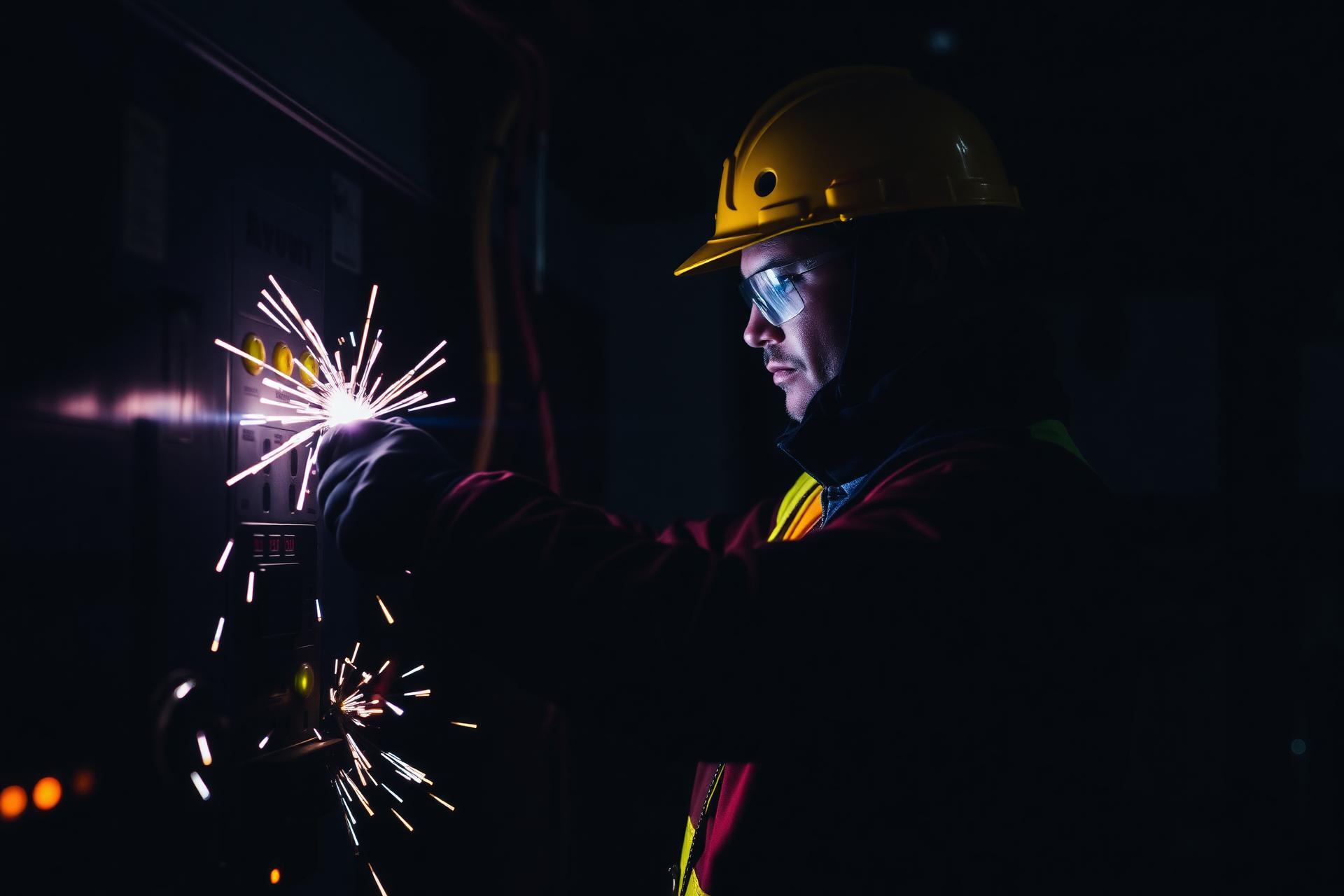 Técnico eléctrico industrial trabajando en tablero de control